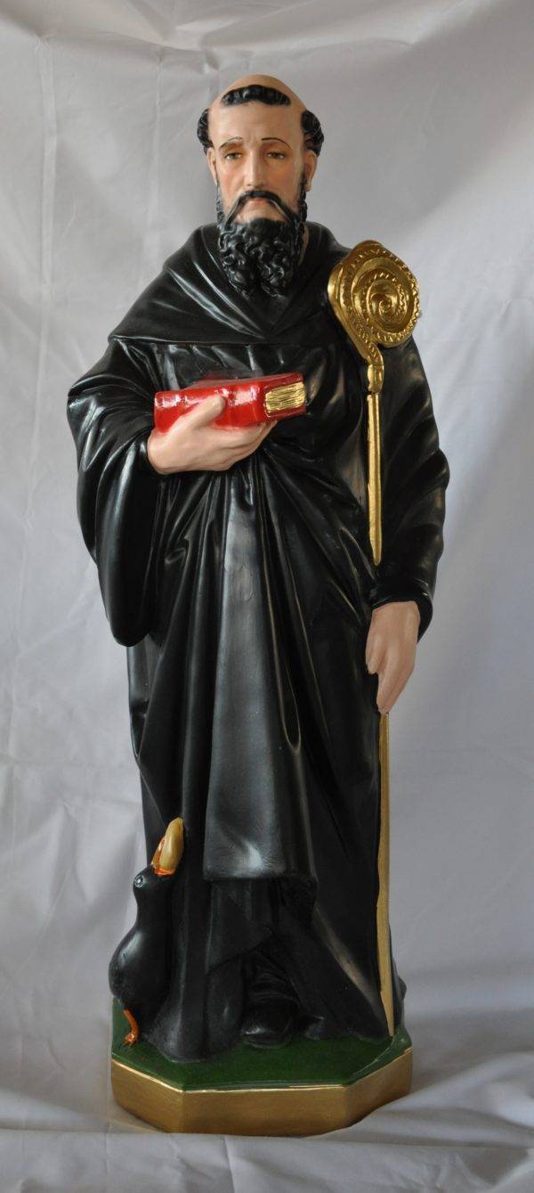 St Benoit 60cm résine polychrome PEINTE MAIN