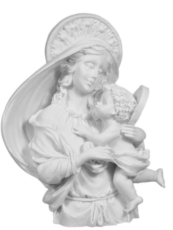 Vierge à l'Enfant BUSTE- Statue en albâtre 16cm - Blanc