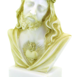 Sacré-Coeur de Jésus BUSTE- Statue en albâtre 13cm -Beige et Or