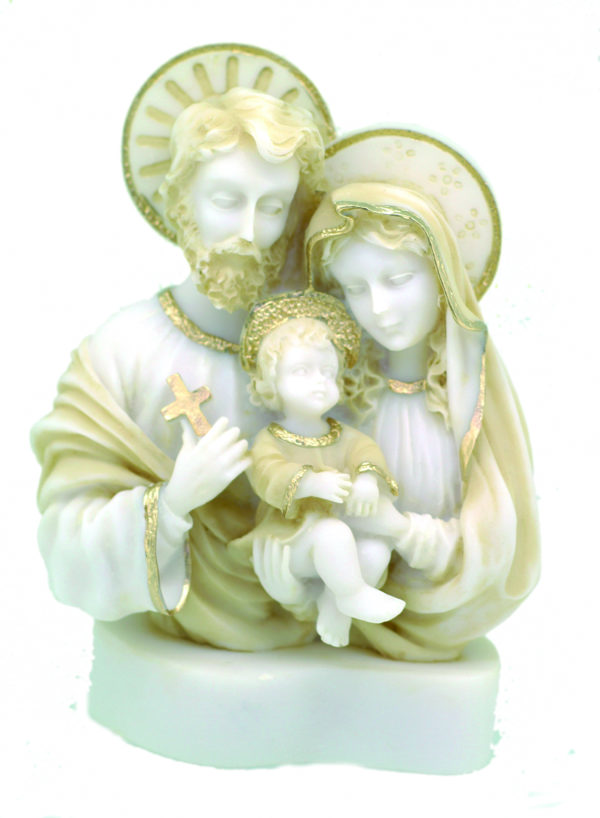 Ste Famille- Statue en albâtre 15cm -Beige et Or