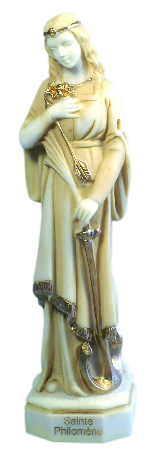 Ste Philomène - Statue en albâtre 22cm -Beige et Or