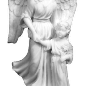 Statue en albâtre 14cm - ANGE GARDIEN/FILLE Blanc