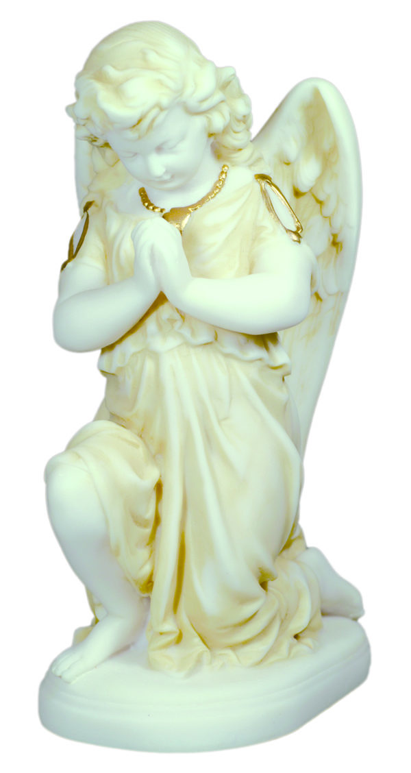Statue en albâtre 27cm - ANGE EN PRIERE Beige et Or