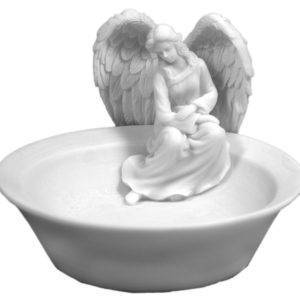 Ange Bénitier - Statue en albâtre 9x13cm - Blanc