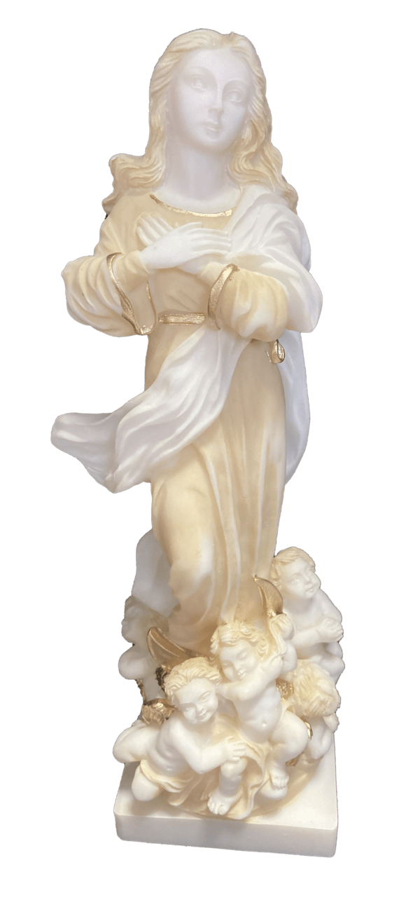 Vierge de l'Assomption - Statue en albâtre 23cm - Beige et Or