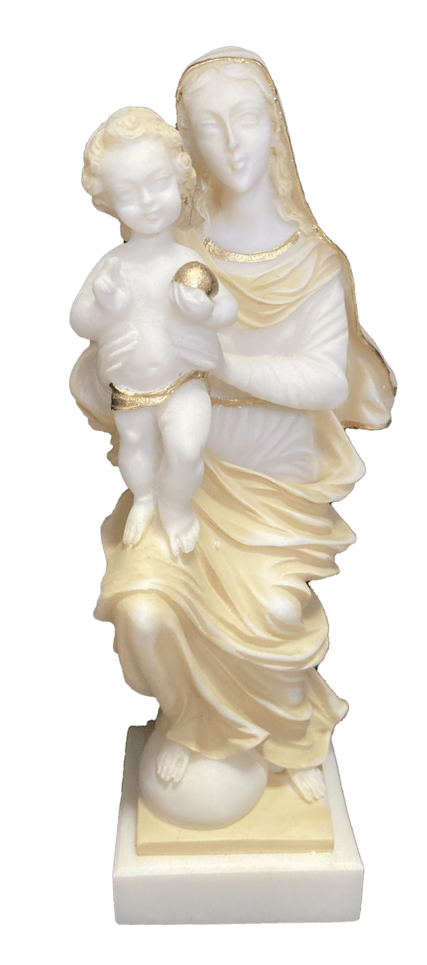 Vierge Protectrice -Statue en albâtre 20cm -Beige et Or