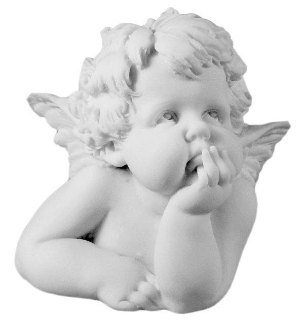Statue en albâtre 10cm - ANGE PENSIF Blanc
