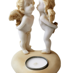 Statue en albâtre 15cm - COUPLE D'ANGES SUR COEUR Couleur