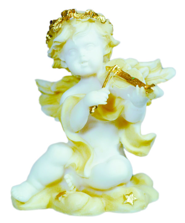 Statue en albâtre 9cm - ANGE MUSICIEN VIOLON Beige et Or