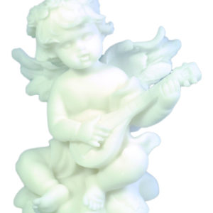 Statue en albâtre 9cm - ANGE MUSICIEN GUITARE Blanc