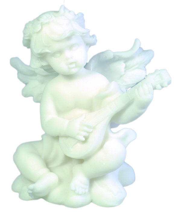 Statue en albâtre 9cm - ANGE MUSICIEN GUITARE Blanc