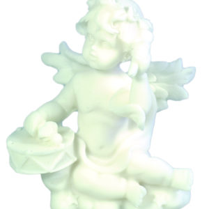 Statue en albâtre 9cm - ANGE MUSICIEN TAMBOUR Blanc