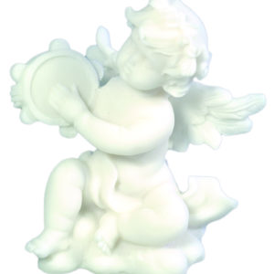 Statue en albâtre 9cm - ANGE MUSICIEN TAMBOURIN Blanc