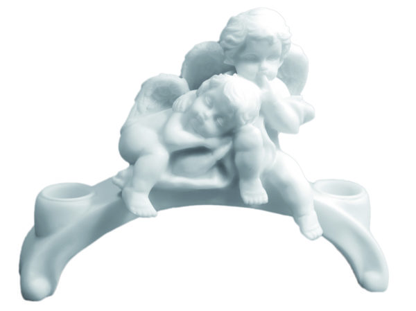 Statue en albâtre 13x18cm - ANGES SUR BANC 2 BOUGIES Blanc