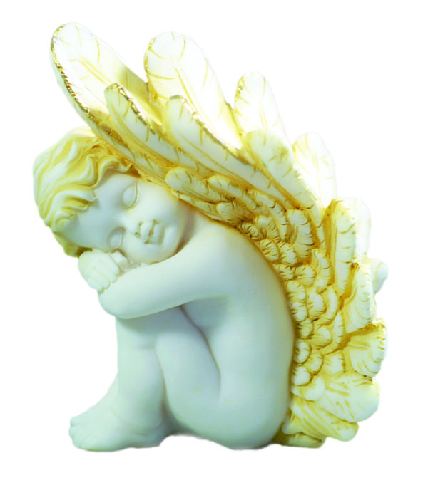 Statue en albâtre 16cm - ANGE EN SOMMEIL (GAUCHE) Beige et Or