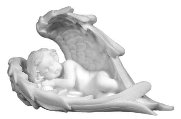 Ange endormi dans les ailes- Statue en albâtre 9x15cm -Blanc-Gauche