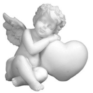 Ange endormi sur coeur Droit - Statue en albâtre 6cm -  Blanc
