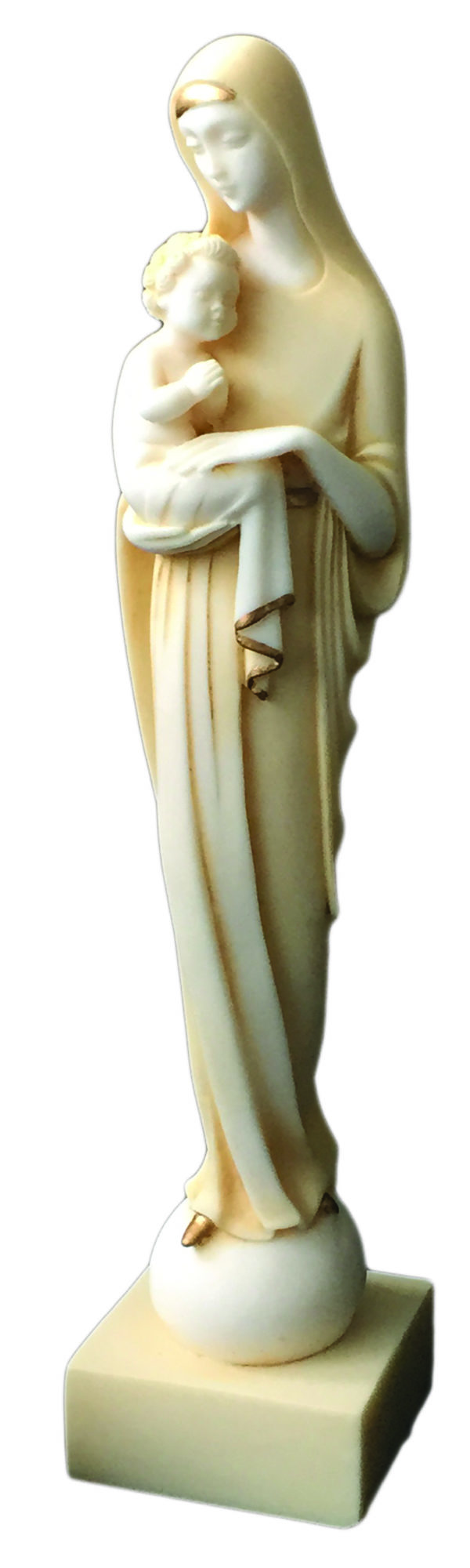 Vierge à l'Enfant Moderne - Statue en albâtre 31cm -Beige et Or