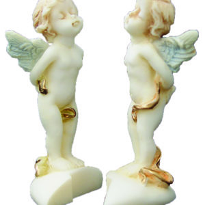 Anges sur coeur séparé - Statue en albâtre 7cm – Beige et Or