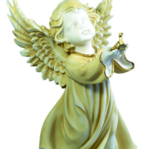 Ange à la colombe- Statue en albâtre 34cm - Beige et Or