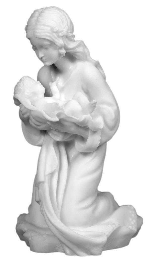 Vierge à l'Enfant - Statue en albâtre 15cm -Blanche