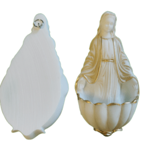 Bénitier Vierge Miraculeuse - Statue en albâtre 11cm -Beige et Or