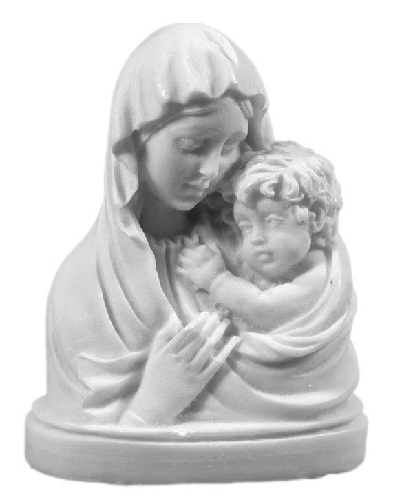 Vierge à l'Enfant BUSTE - Statue en albâtre 13cm -Blanc