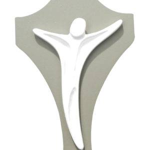 Christ stylisé sur pied en bois 11x7cm- Taupe/ivoire
