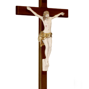Crucifix en BOIS 17x10cm + christ résine polychrome- MARRON