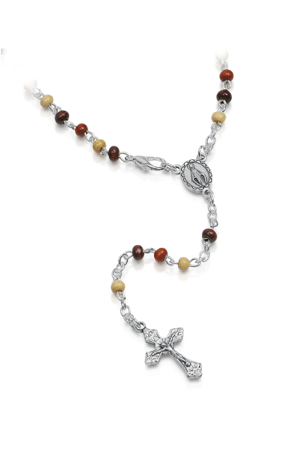 Chapelet en bois 6mm MULTICOLORE croix métal MIRACULEUSE + Boite