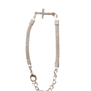 Bracelet en métal argenté croix strass