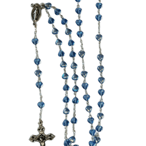 Chapelet argenté grain COEUR- BLEU ciel
