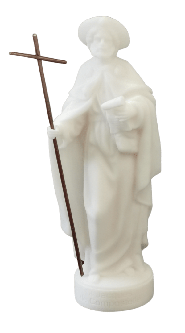 St Jacques de Compostelle - Statue en albâtre 17cm - Blanc
