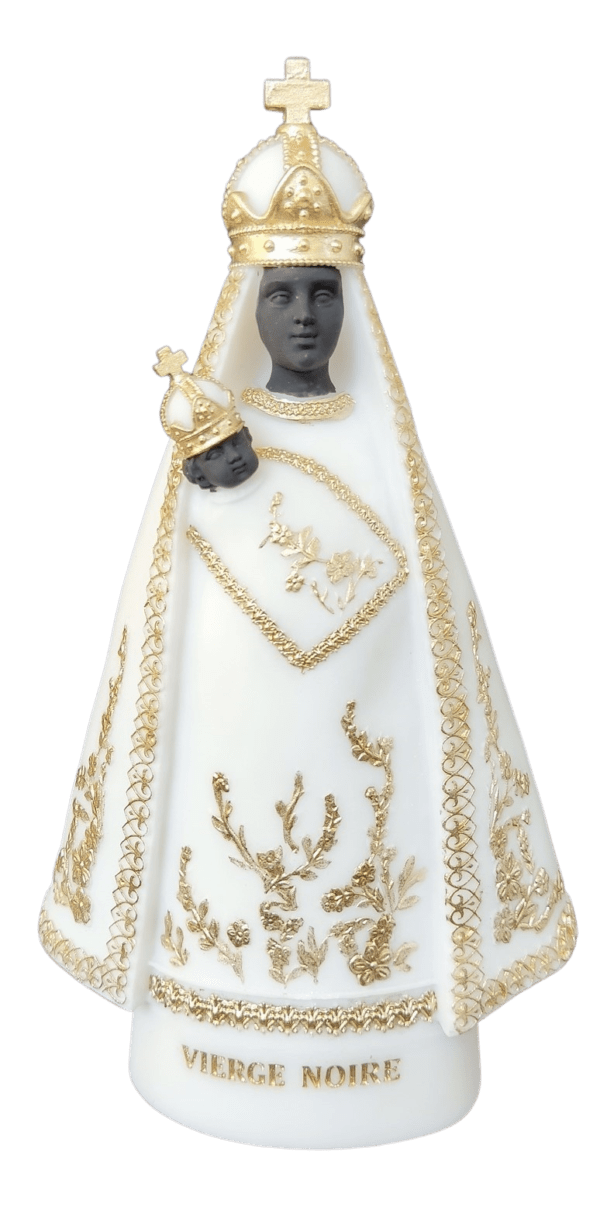 Vierge Noire- Statue en albâtre 20cm - Noire Beige et Or