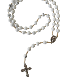 Chapelet sur Corde 8mm en pierre véritable- Turquoise Blanche