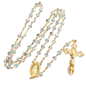 Chapelet Perles Cristal Sur Chaine Dorée - BLANC