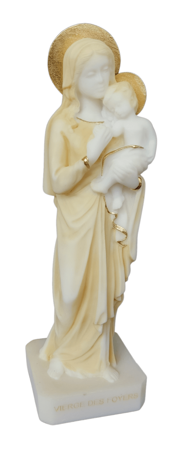 Vierge des Foyers - Statue en albâtre 17cm - Beige et Or