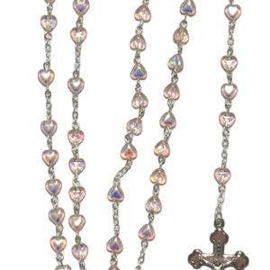Chapelet Perles en Nacre Rose sur chaine argentée - COMMUNION COEUR