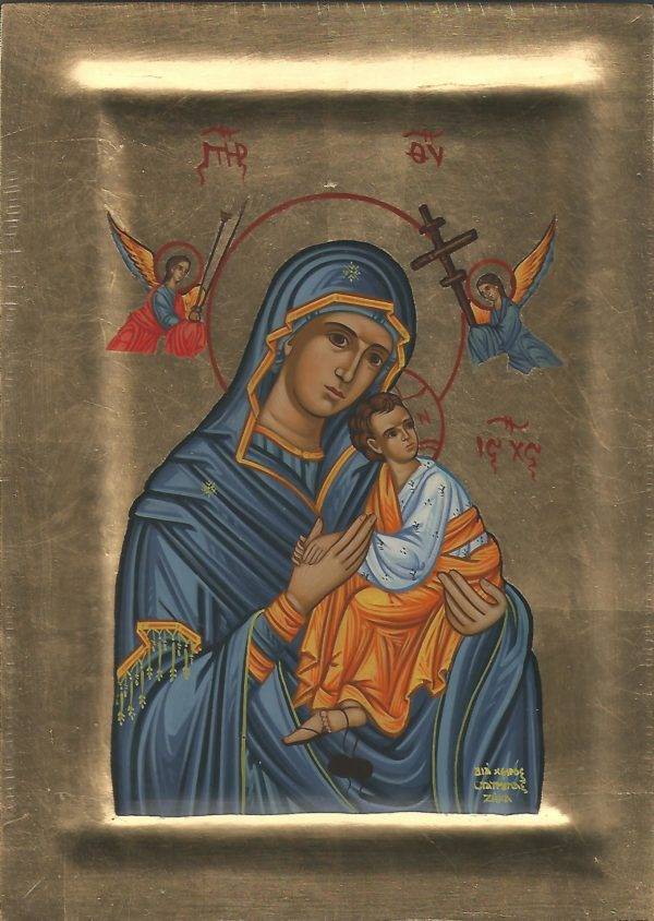 Icône PEINTE MAIN sur feuille d'or 14x18cm- PERPETUELLE BLEUE