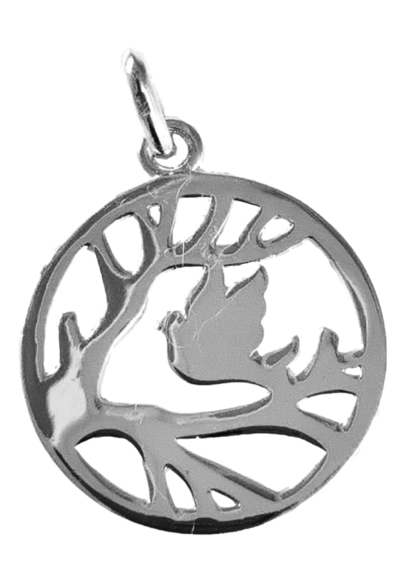 Pendentif en Argent traité platine - COLOMBE SUR BRANCHES 20mm