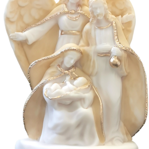 Ste Famille avec Ange Gardien - Statue en albâtre 15cm -Beige et Or