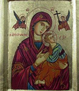 Icône dorée 21x27cm Peinte à la main- PERP SECOURS ROUGE+boite