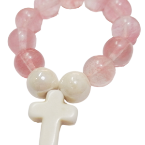 Dizainier élastique 8mm en pierre véritable- Quartz Rose