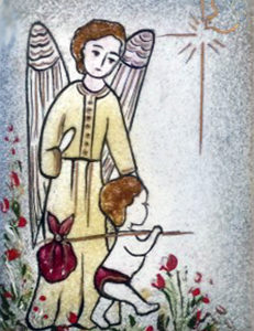 Ange et petit pas gris 9,6X6,8cm - EMAUX DU LIBAN