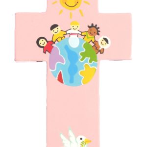 Croix Enfants du Monde rose 12x7,5cm