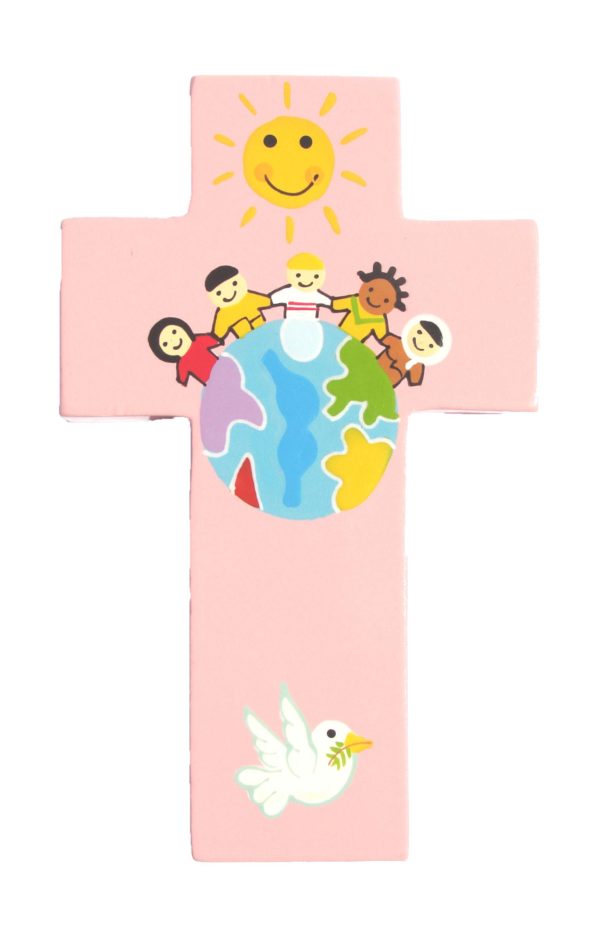 Croix Enfants du Monde rose 12x7,5cm