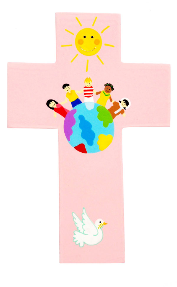 Croix Enfants du Monde rose 20x13cm
