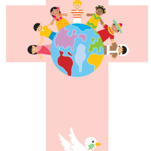 Croix Enfants du Monde rose 35x20cm