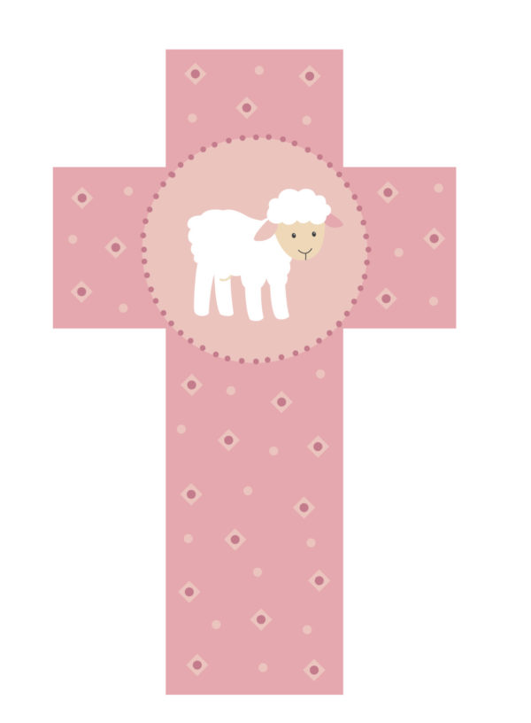 Croix Agneau rose 12cm