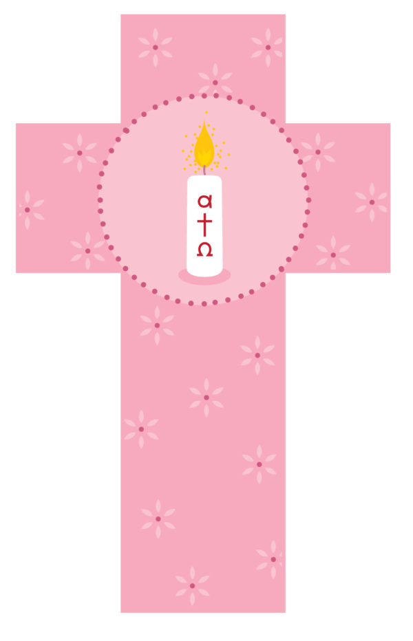 Croix Cierge rose 12cm